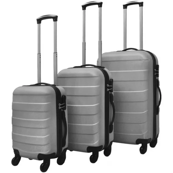 Koffer Set 3-tlg. Hartschale Reisekoffer-Set Trolley mit 4 Rollen Silber