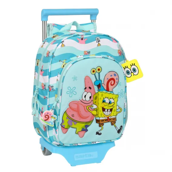 Spongebob Kinder-Rucksack 3D mit Rdern Stay positive Blau Wei 26 x 34 x 11 cm