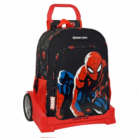 Spiderman Safta Kinder-Rucksack mit Rdern Schwarz Rot 33 x 14 x 42 cm