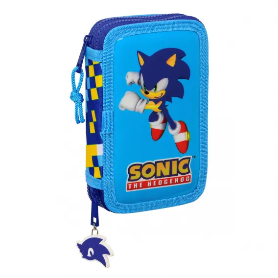 Sonic Doppel-Federtasche Speed 12.5 x 19.5 x 4 cm Blau 28 teilig