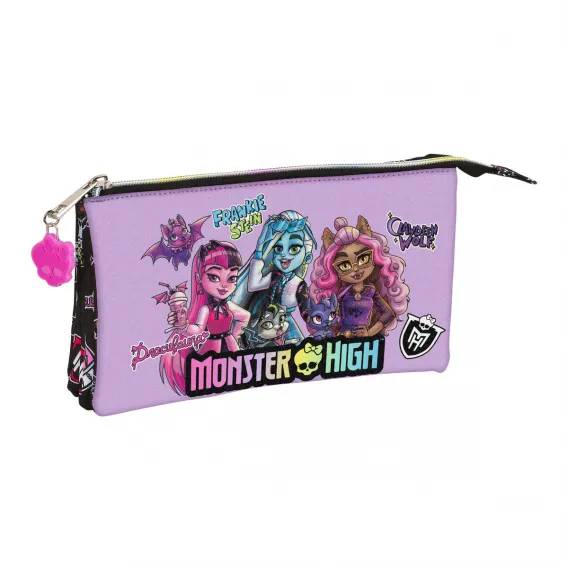 Monster high Zweifaches Mehrzweck-Etui Monster High Creep Schwarz 22 x 12 x 3 cm
