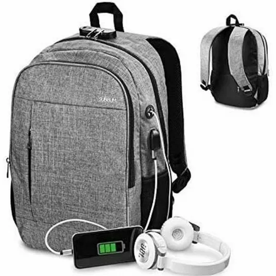 Subblim Laptop- und Tablet-Rucksack mit USB-Anschluss Mochila para Porttil Urban Lock Backpack 16 Grey