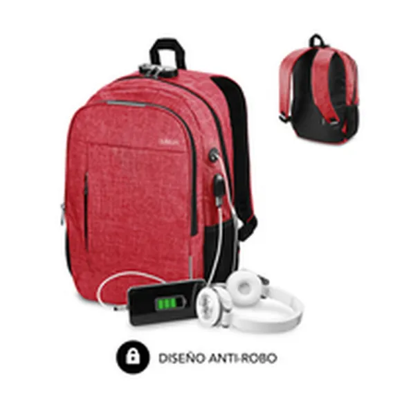Subblim Laptop- und Tablet-Rucksack mit USB-Anschluss Urban Lock Backpack 16 Red