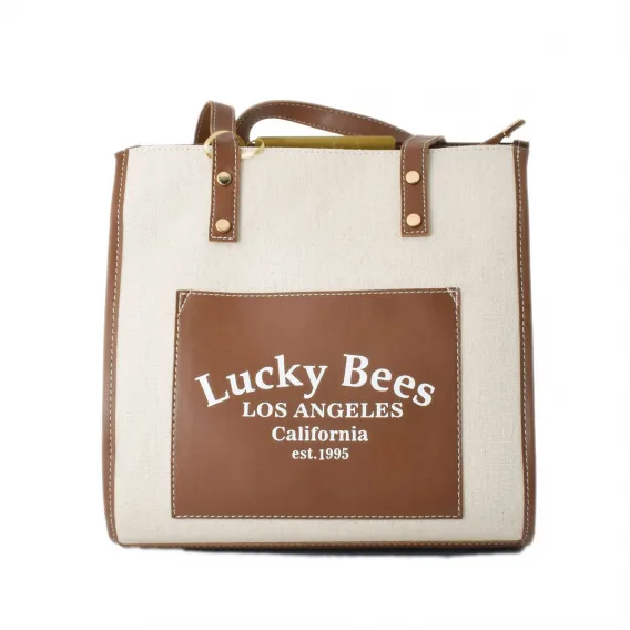 Lucky bees Damen Handtasche Lucky Bees 376-BROWN Grau 30 x 28 x 13 cm