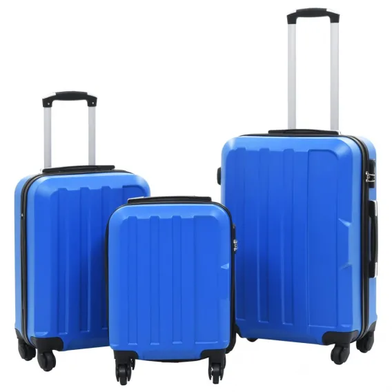 Koffer Reisekoffer Hartschalenkoffer Trolley mit Rollen Set 3 Stk. Blau ABS