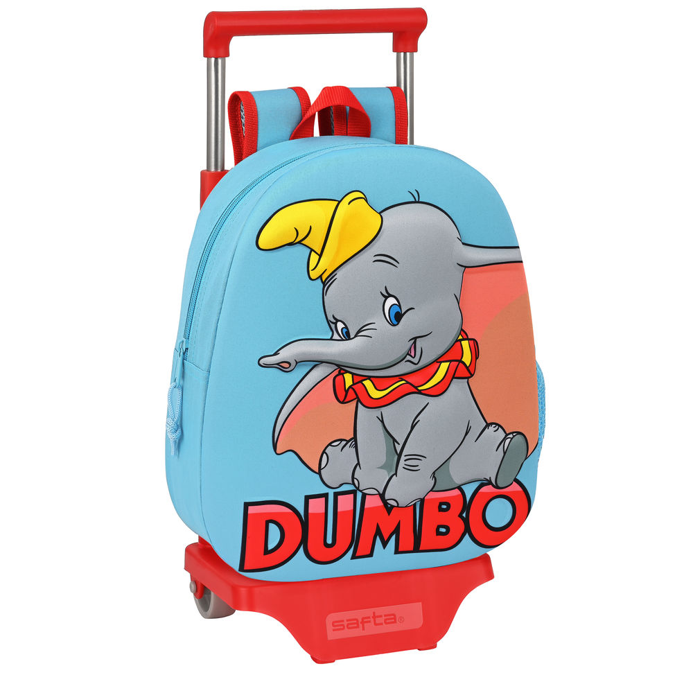 Schulrucksack 3D mit Rädern Disney Dumbo Rot Hellblau 28 x 10 x 67 cm